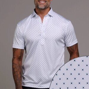 Collars & Co Semi-Spread Collar Short-Sleeve Golf Polo, White/Blue, Large